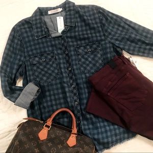 Billy T - Blue Denim Check Shirt - Size Large